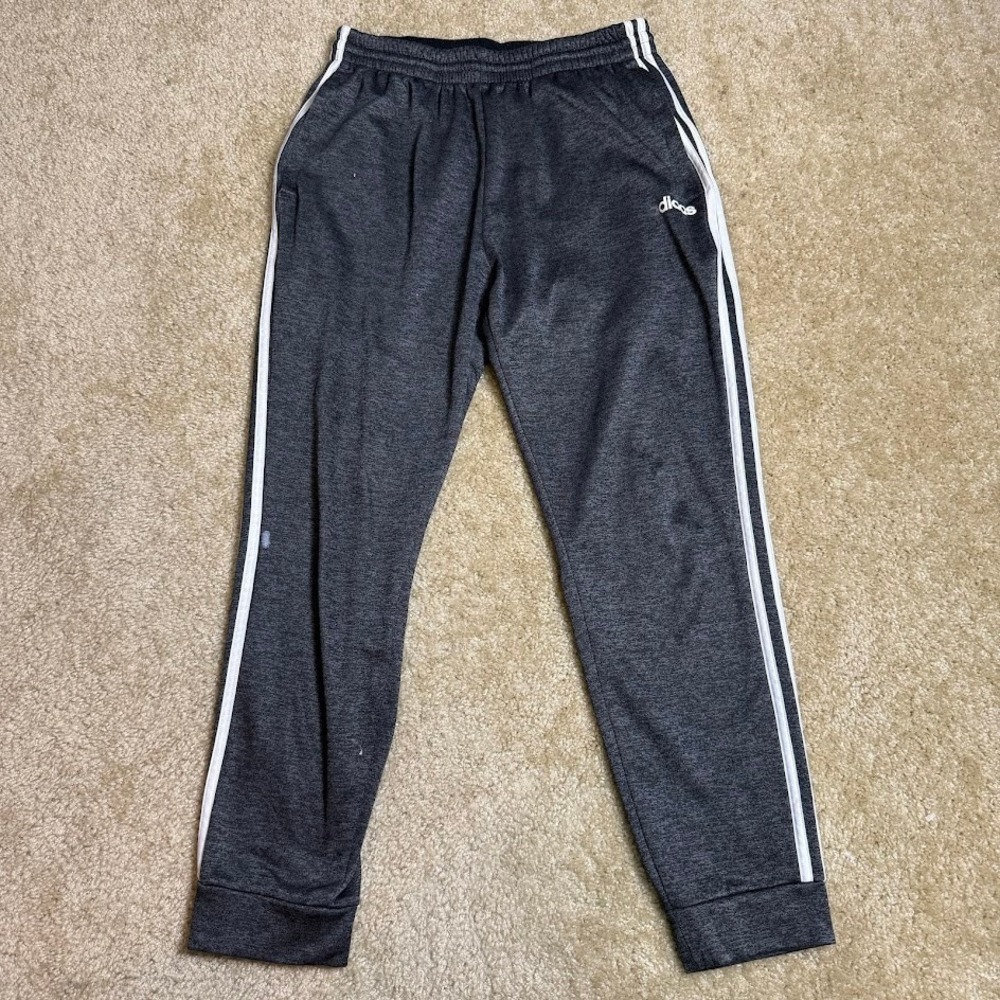 Adidas Jogger Pants Men's M Gray Heather 3 Stripe Athletic Sweatpants - Picture 1 of 8